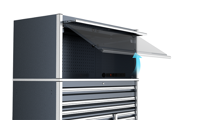 Easy-Opening Lid with Dual Gas Struts for Tool Carts Easy-Opening Lid with Dual Gas Struts for Tool Carts