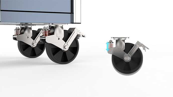 Heavy-Duty Spring Loaded Caster Installed on Rolling Tool Carts Heavy-Duty Spring Loaded Caster Installed on Rolling Tool Carts