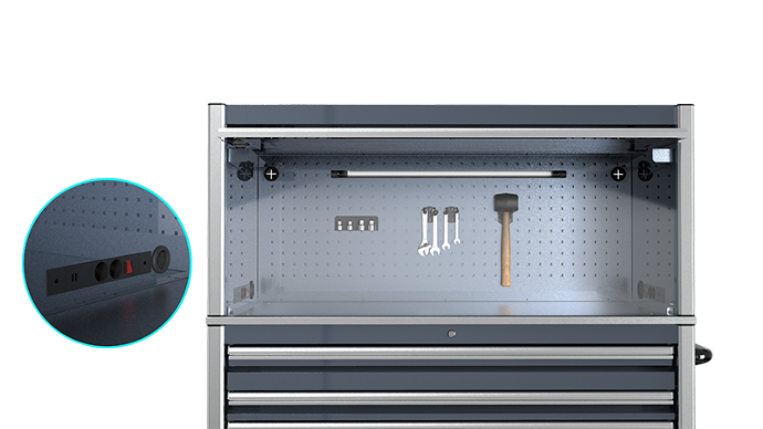 Tool Carts Designed with a Back PegBoard including PDU and LED Tube Tool Carts Designed with a Back PegBoard including PDU and LED Tube